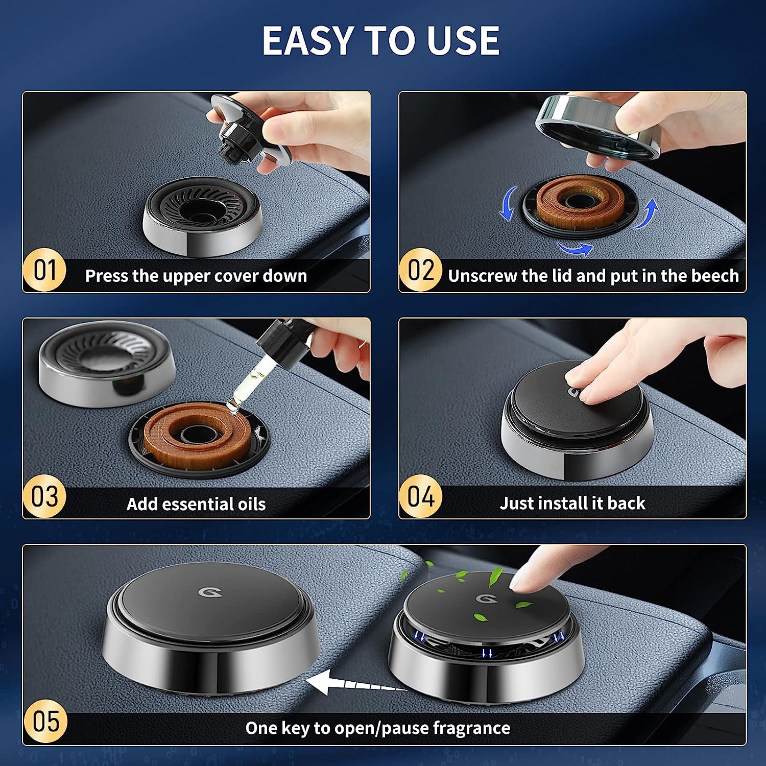 Car Air Fresheners Long Lasting Fragrant, Car Perfume Diffuser Essential Oil Diffuser 【Cologne, Marine】Zinc Alloy Material and 2 Fragrance Tablets and Perfume, for Car Office Home