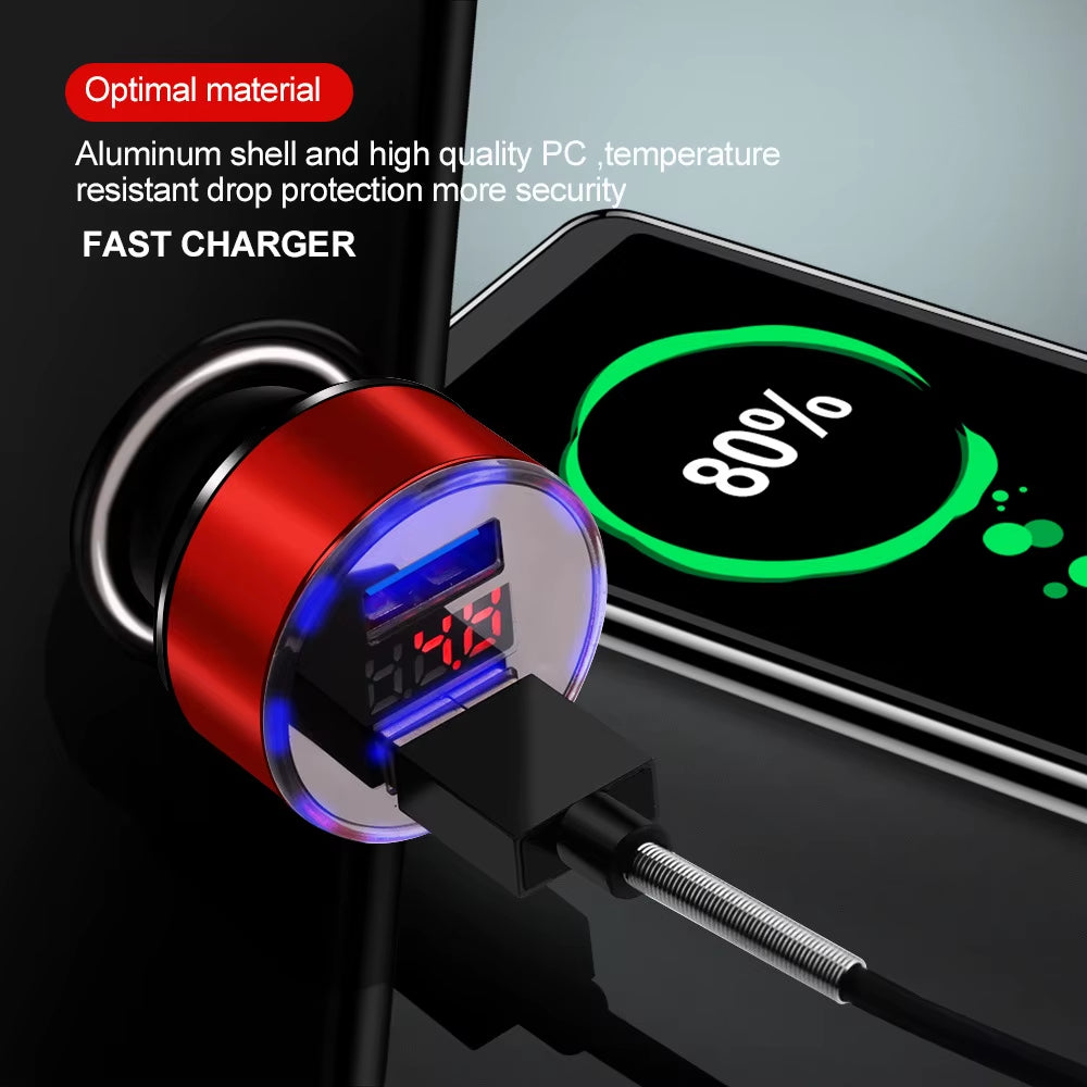 Car Charger for Cigarette Lighter Smart Phone USB Adapter Mobile Phone Charger Dual USB Digital Display Voltmeter Fast Charging