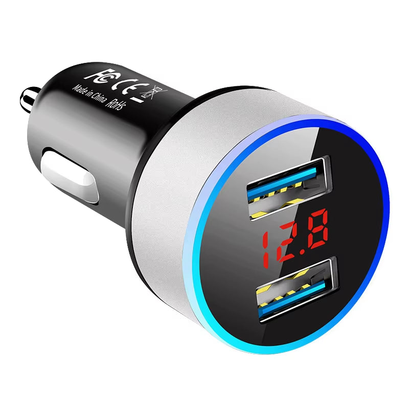 Car Charger for Cigarette Lighter Smart Phone USB Adapter Mobile Phone Charger Dual USB Digital Display Voltmeter Fast Charging