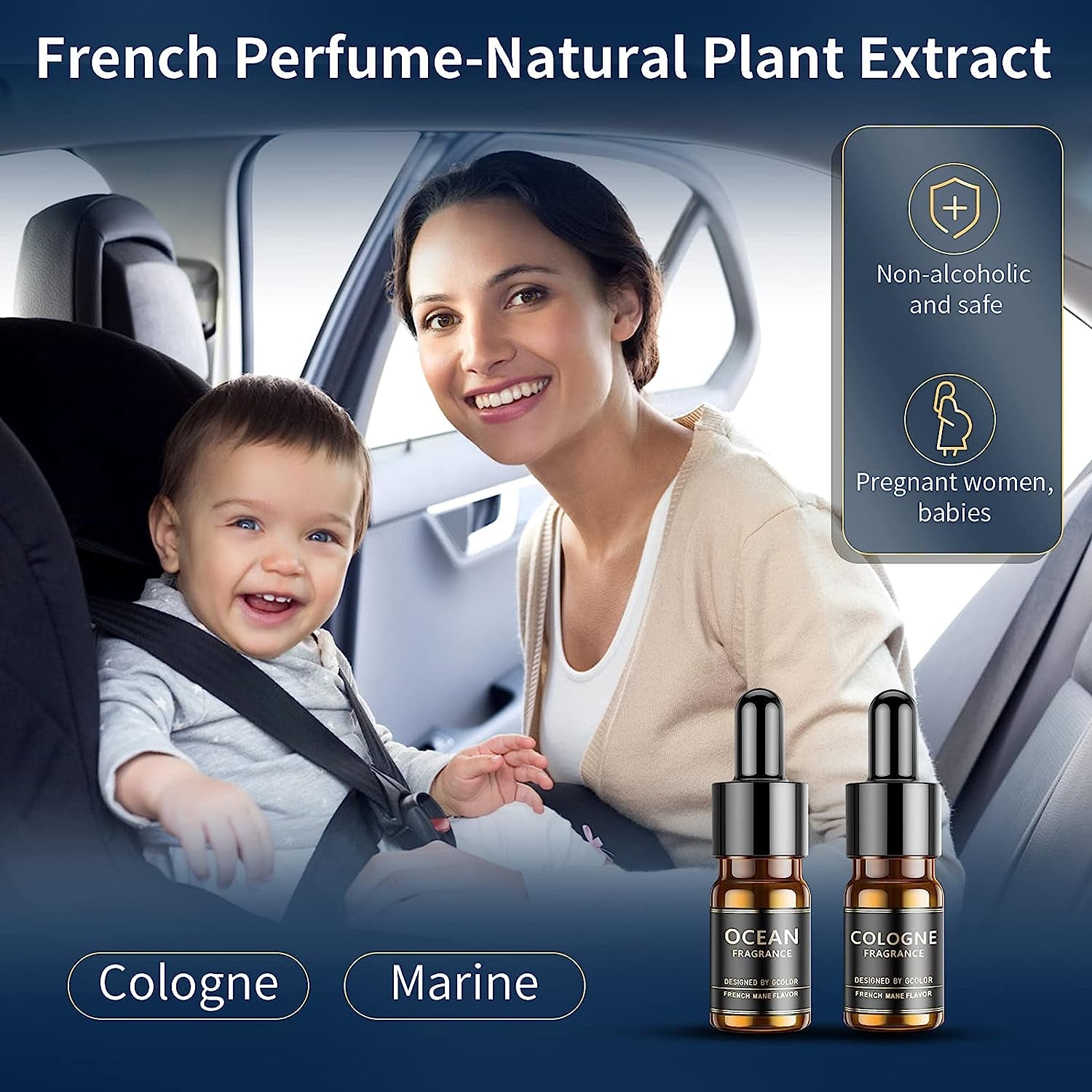 Car Air Fresheners Long Lasting Fragrant, Car Perfume Diffuser Essential Oil Diffuser 【Cologne, Marine】Zinc Alloy Material and 2 Fragrance Tablets and Perfume, for Car Office Home