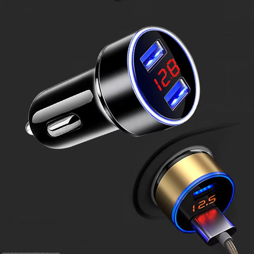 Car Charger for Cigarette Lighter Smart Phone USB Adapter Mobile Phone Charger Dual USB Digital Display Voltmeter Fast Charging