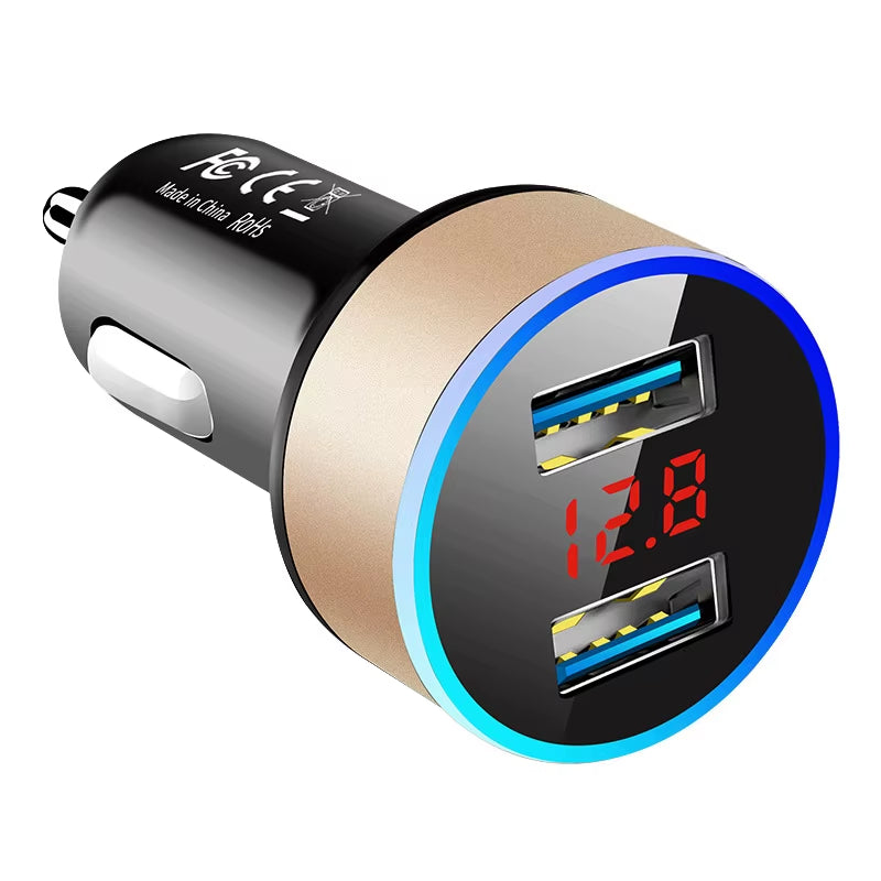 Car Charger for Cigarette Lighter Smart Phone USB Adapter Mobile Phone Charger Dual USB Digital Display Voltmeter Fast Charging